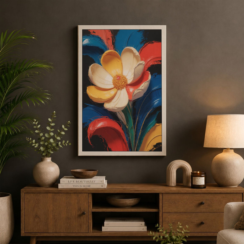 Golden Bloom Art Deco - Wrapped Canvas, 30x20 - 76.2 x 50.8 cm, Terracotta Border