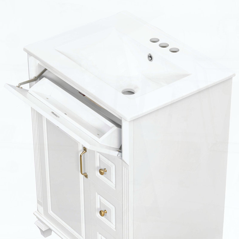 Meuble-lavabo de salle de bain de 24 pouces avec lavabo, White, 24"W