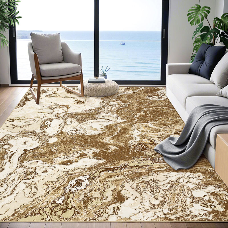 Abstract Machine Washable Rug with Rubber Backing Non-Slip Area Rug for Living Room Bedroom Dining Room Office