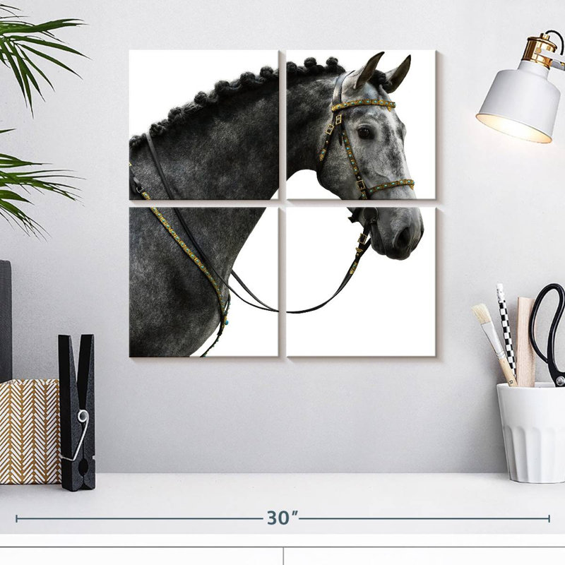 Cheval espagnol gris Brampt, H 18 po x l 18 po