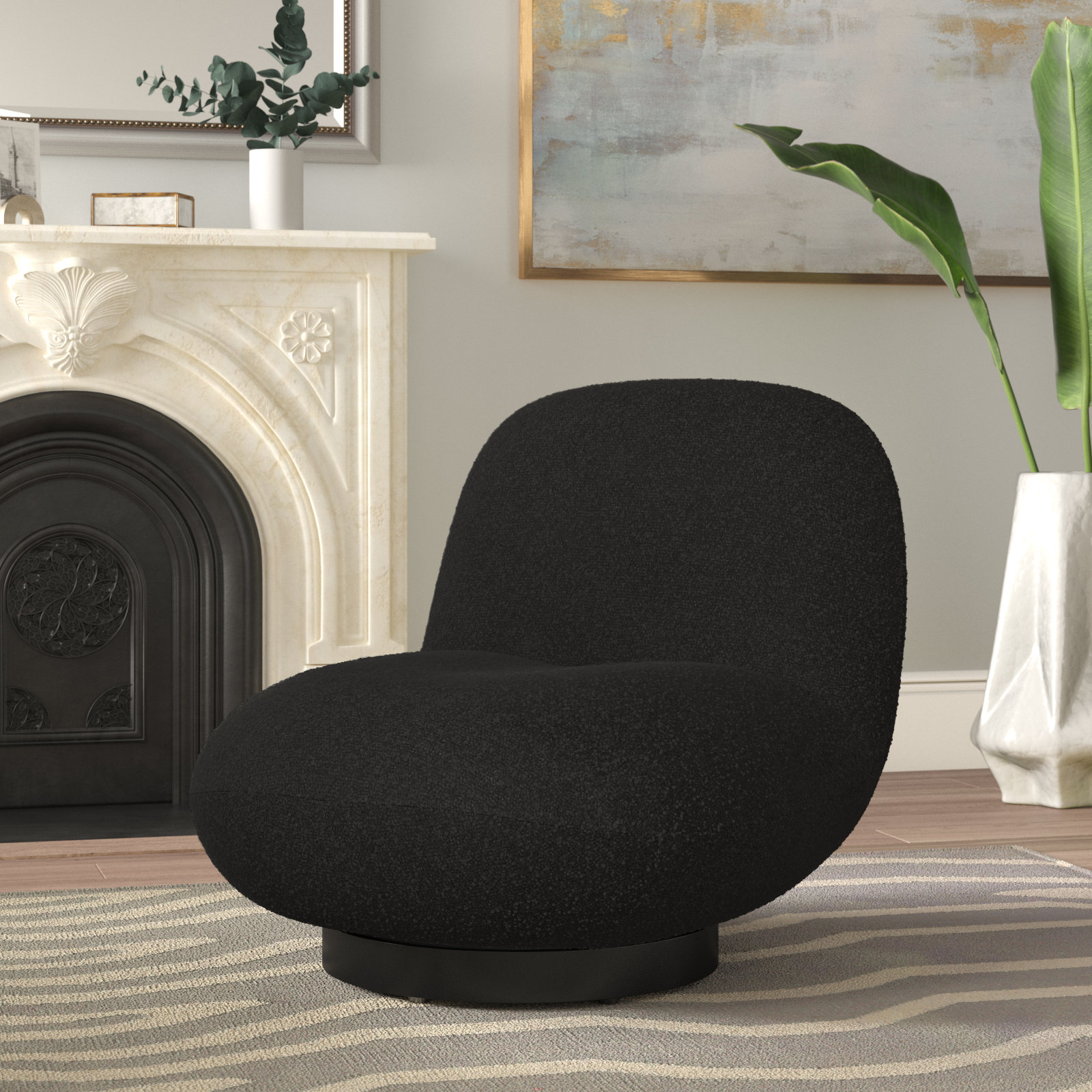 Slipper Chair, Black Boucle