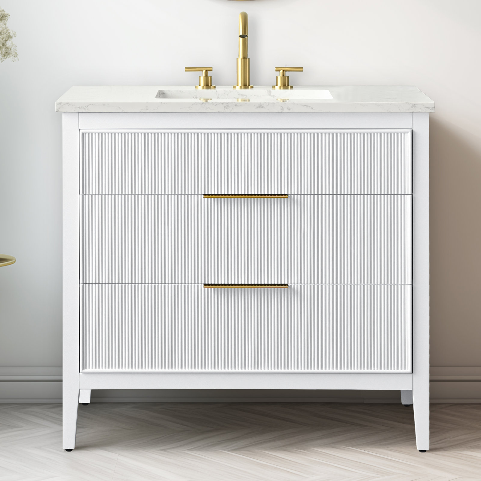 Bilroy 36" Oak Single Bathroom Vanity, White