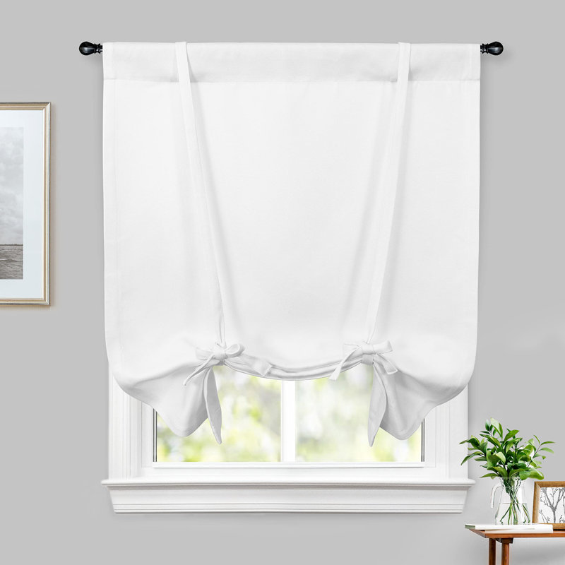 Makale Faux Linen  Textured Solid Color Blackout Tie Up Curtain for Kitchen Decorative Adjustable Balloon Rod Pocket Window Linen Curtain 1 Panel