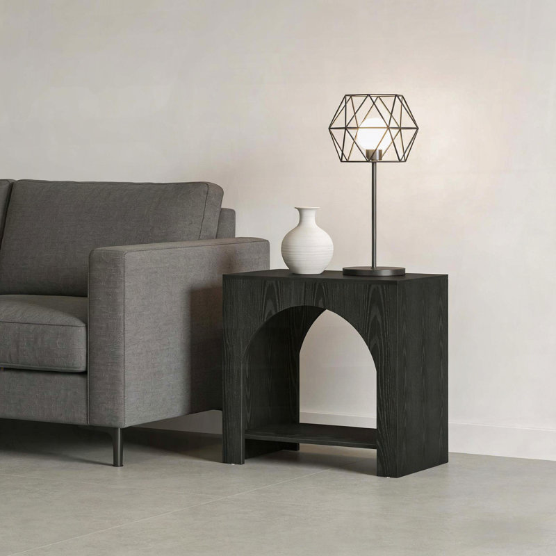 Table d'appoint en forme de cube avec tablette ouverte, Noir