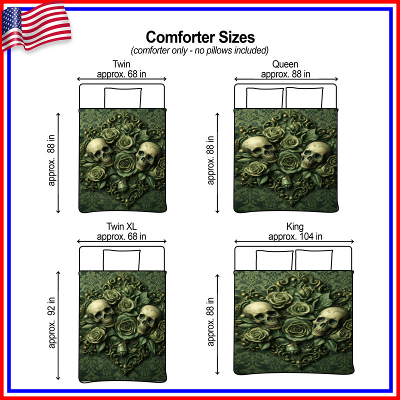 Édredon Skulls With Green Roses, Simple extra long