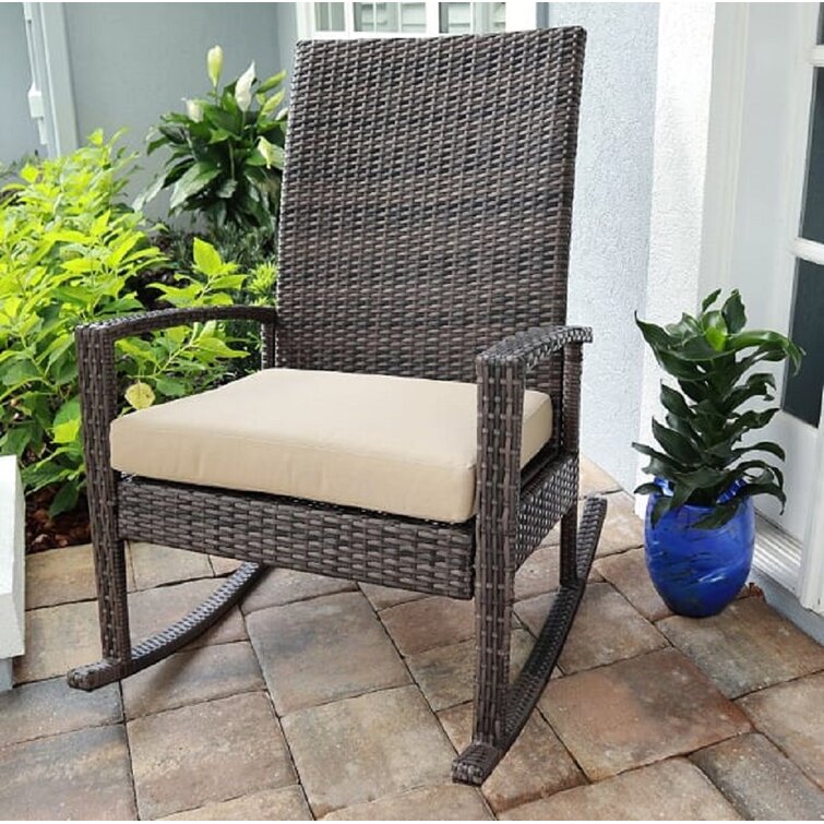 NewSpring Patio Outdoor King Rocker Wicker/Rattan Chair with Beige Cushion, 1pc