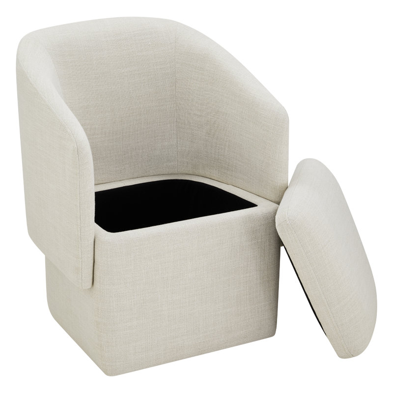 Temara Upholstered Storage Dining Chair With Casters, Effie Linen Performance Linen