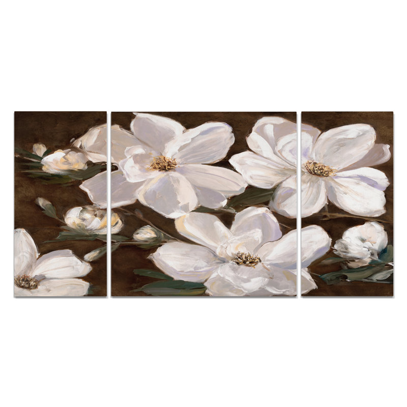 «White Chocolate Blooms II», ensemble de 3 pièces sur toile, H 24 po x l 48 po x P 1,5 po