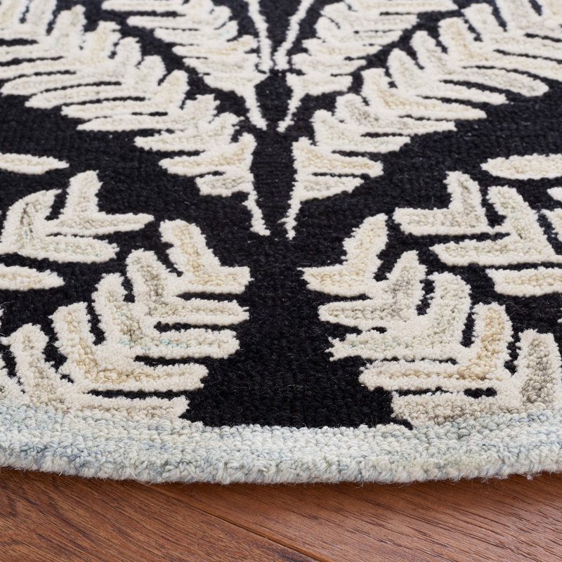 Tapis floral en laine touffeté à la main Cerda noir / ivoire, Rond 5 pi