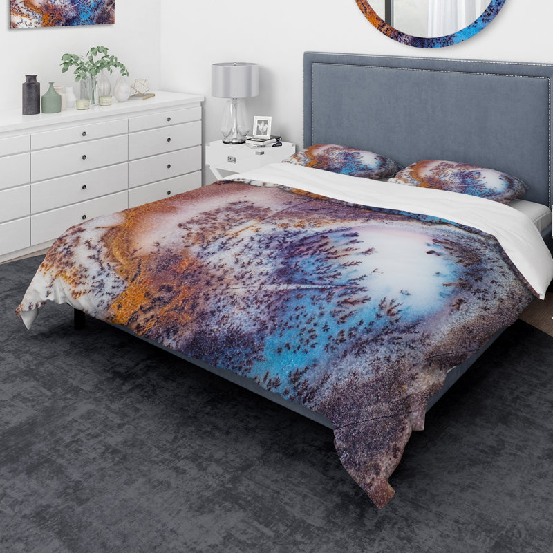 Ensemble de housse de couette designart stone mousse agate close up, Housse de couette grand + 2 taies décoratives