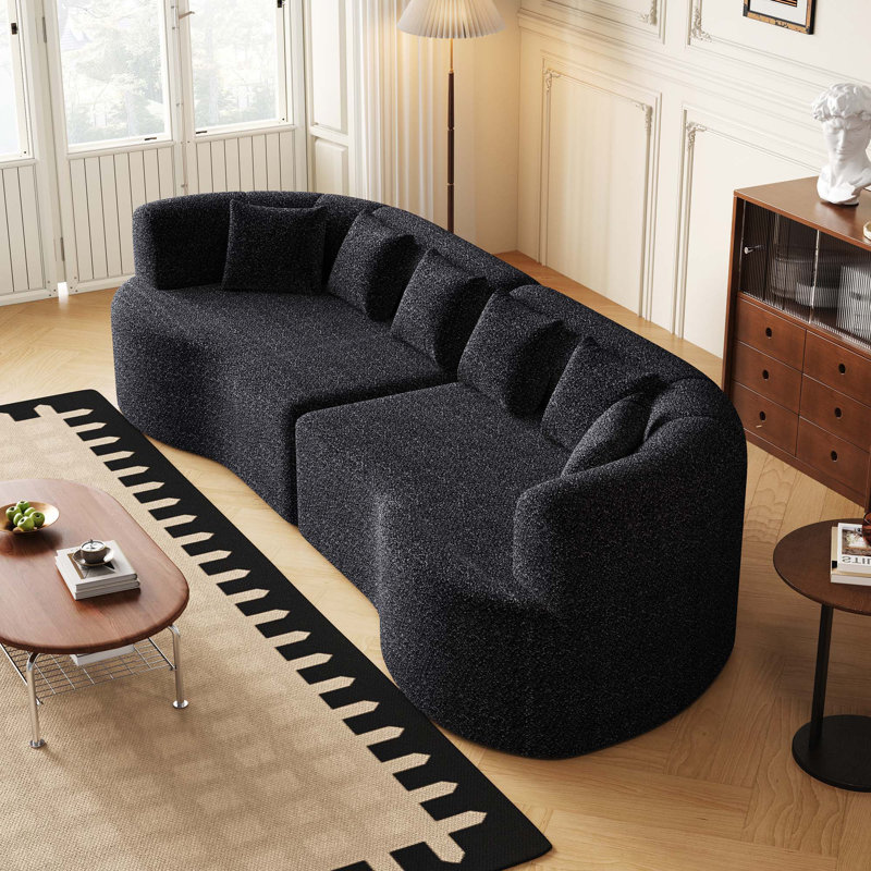 Canapé surdimensionné sans os moderne 106,3 pouces avec 6 coussins, Chenille noir