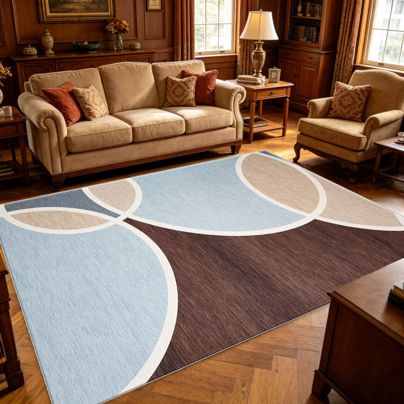Blue and Brown Abstract Circles carpet-easy to clean, machine-washable, soft and comfortable; suitable for door mats, kitchens, living rooms, bedrooms, corridors, and laundry areas. Easy to clean, durable carpet for home decoration.