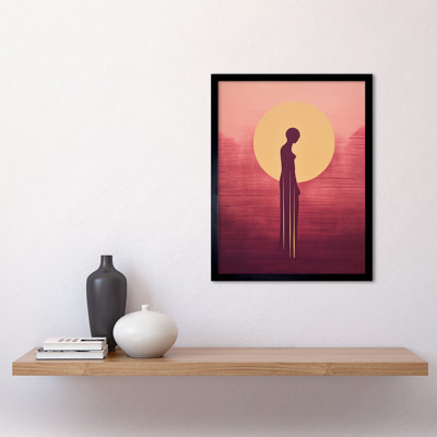Sunrise Solitude Minimalist African Woman Golden Sun Halo - Single Picture Frame Print