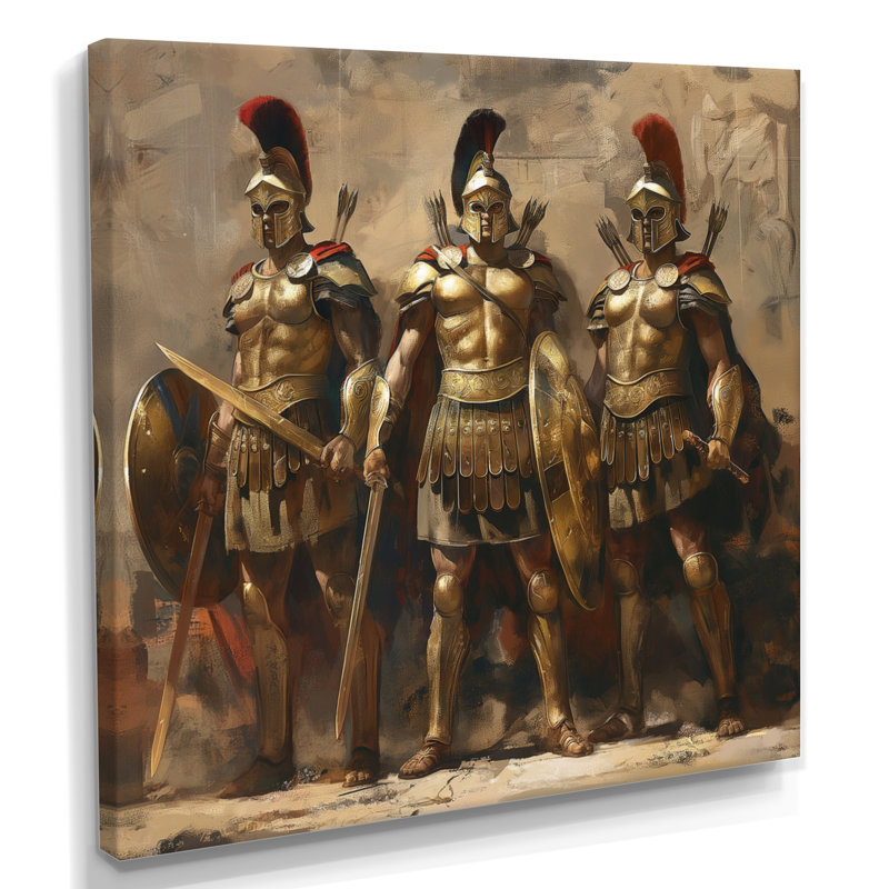 Guerriers grecs prêts pour la bataille - Armée, salon d'art mural, Toile tendue, H 36 po x l 36 po x P 1,5 po