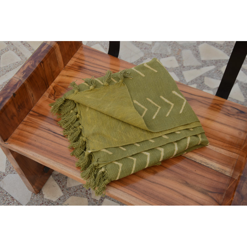 Fabdivine Rustic Mud Print Throw Handmade Cotton Blanket with Raw, Textured Look