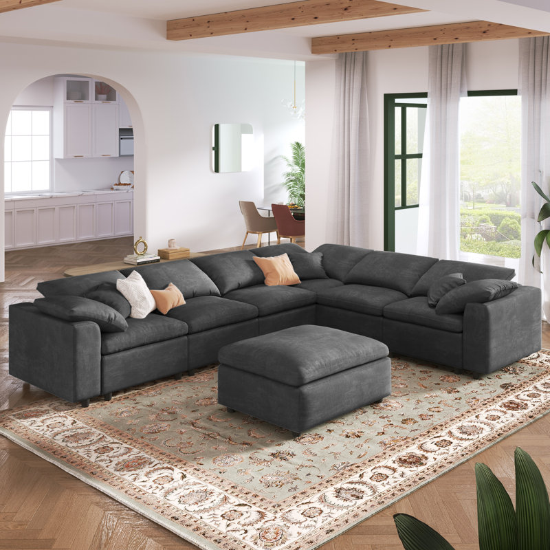 Upholstered Polyester Sectional, Gray Duplicate 2