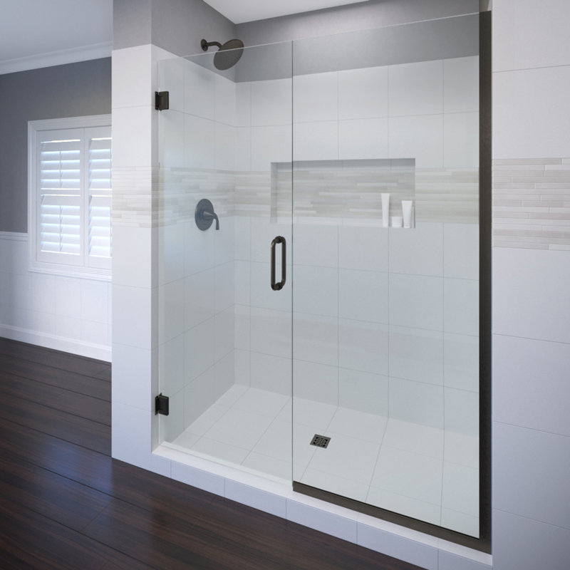 Celesta 47 in. W x 72 in. H Pivot Frameless Shower Door with Clear Glass, AquaGlideXP Clear Glass, Oil Rubbed Bronze