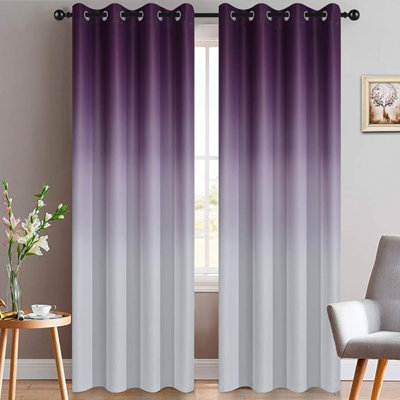 Yakamok - Rideaux occultant ombré mauve et blanc grisâtre, rideaux à œillets bloquant la lumière, rideaux dégradés obscurcissant pour la chambre à coucher (52 x 84 po, ensemble de 2)