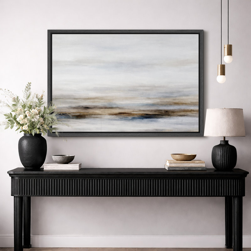 "Abstract", horizon doux, composition de paysage, images de salon serein, impression sur toile encadrée, Cadre noir