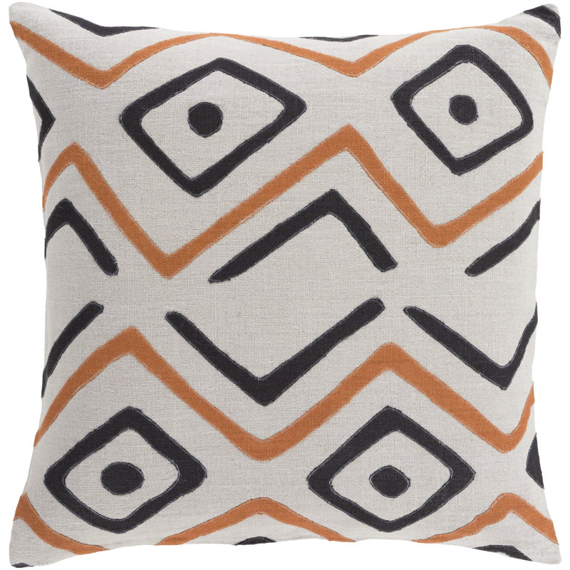Nairobi Geometric Pillow Cover, 22" H x 22" W x 0.25" D, Gray\Orange