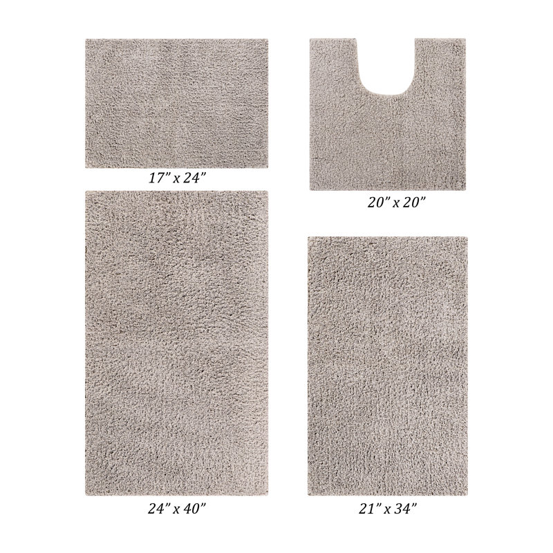 Annaise Micro Plush 100% Polyester Machine Washable Solid Pattern 4 Piece Bathroom Rug Set, Beige