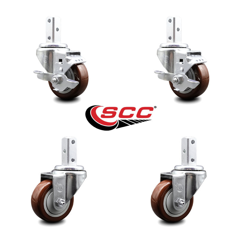4 Piece Polyurethane Caster Set, Maroon
