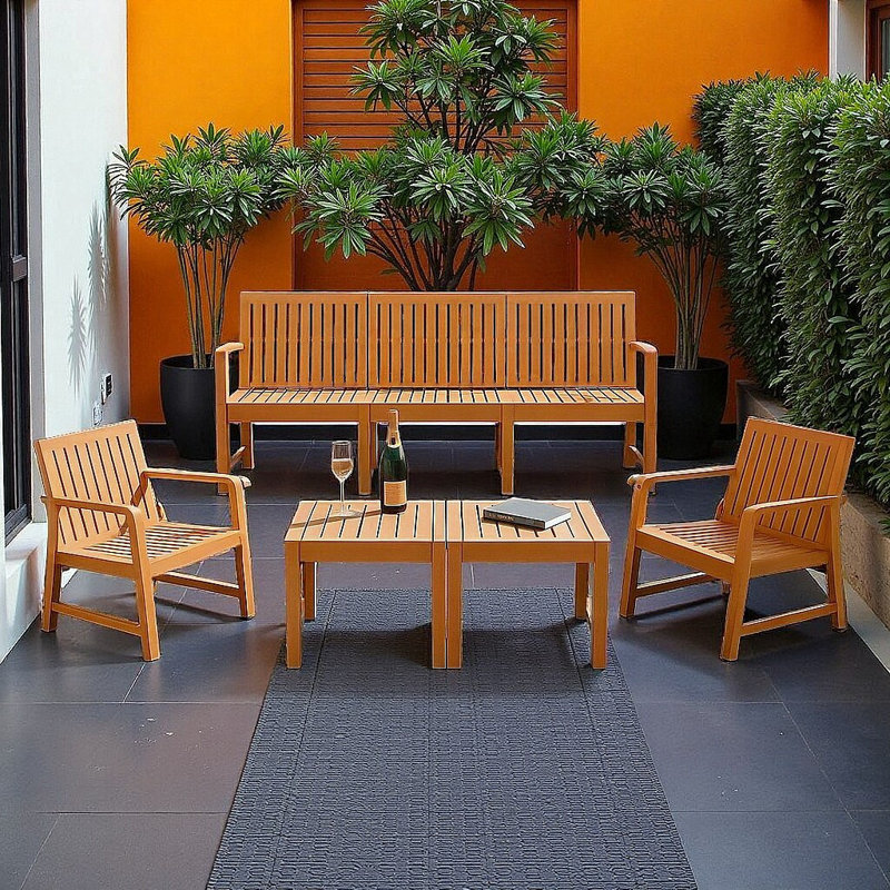 5-Piece Premium Indoor/Outdoor Conversation Set - All-Weather PP Construction with Nesting Tables​, Orange