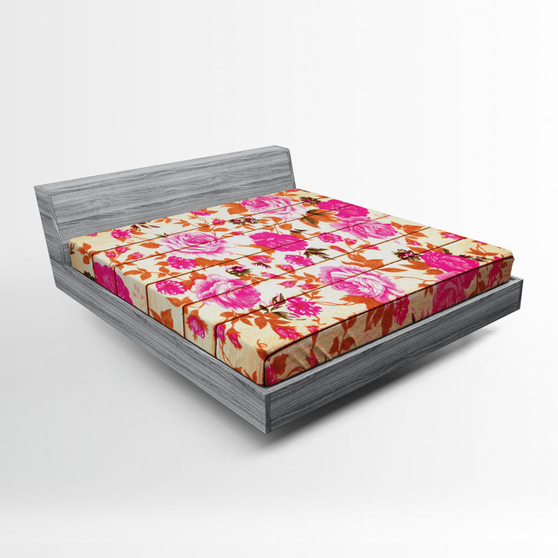 Microfiber Fitted Sheet, Full Fitted Sheet, Pink/Brown Floral 1