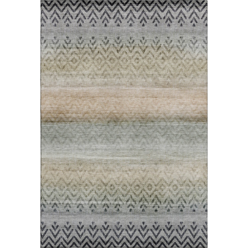 Tapis géométrique de qualité supérieure lavable à la machine Mayfield, Gris, 5 pi x 7 pi 6 po