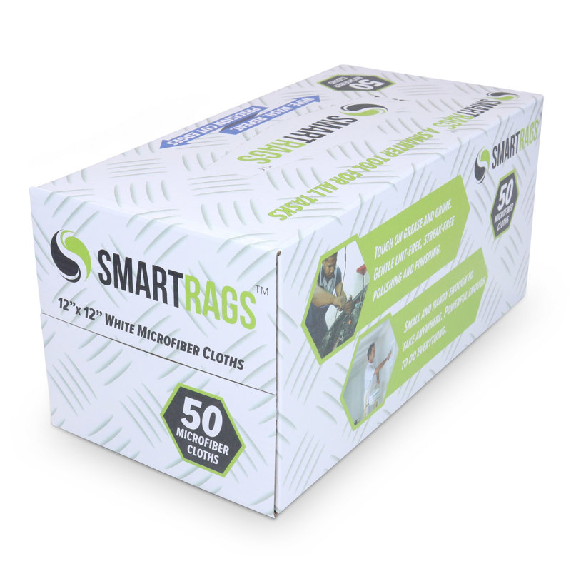 Chiffons de nettoyage en microfibre 12 x 12 Smart Rags (boîte de 50), Blanc