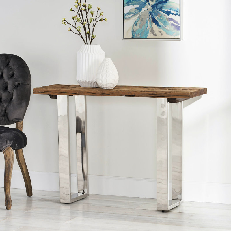 Console en bois récupéré avec cadre en fer de style rustique fabriqué à la main et solide