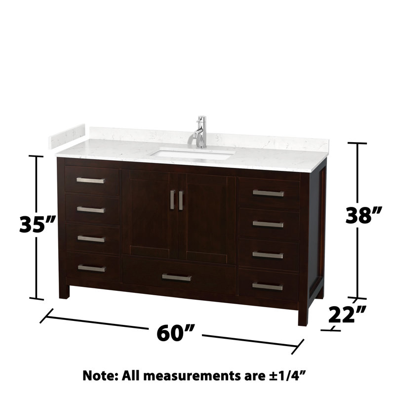 Sheffield 60" Bathroom Vanity Set with 58" Mirror, Carrara Cultured Marble, Espresso