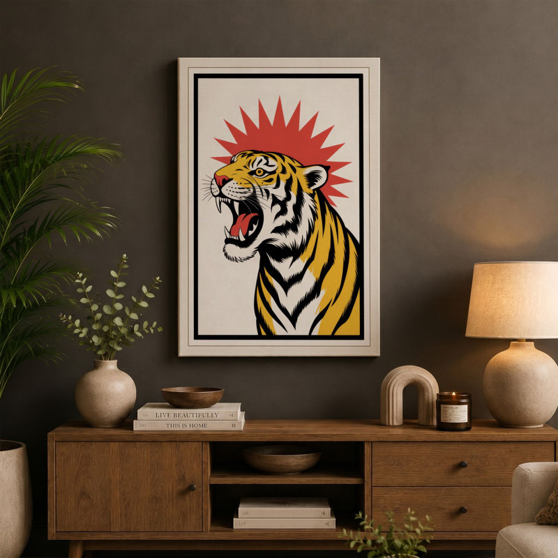 Tiger's Roar Graphic Art - Wrapped Canvas, 36x24 - 91.4 x 61.0 cm, Black Border