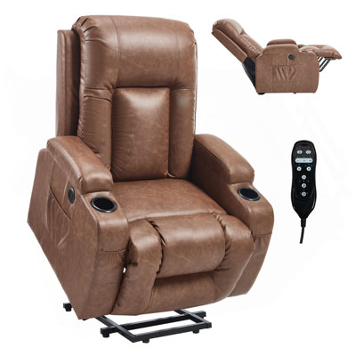 PU Infinite Position Up To 350 LBS Power Lift Recliner Chair For Elderly, Heavy Duty Motion Mechanism With 8-Point Vibration Massage And Lumbar Heating, USB Charging Port, Cup Holders