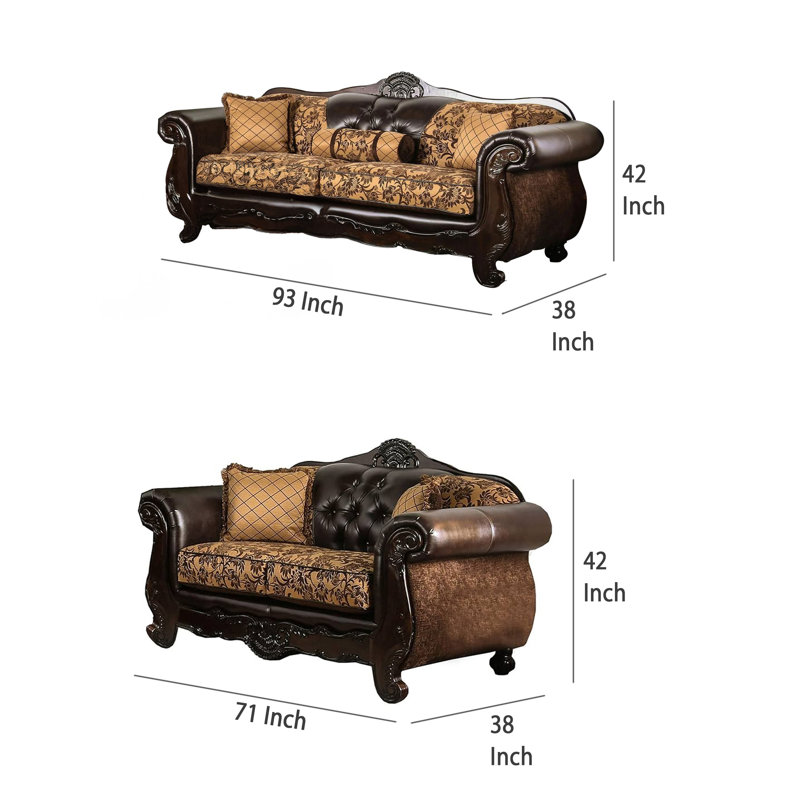 Ensemble de causeuse pour canapé 2 pièces Quo, brun clair, chenille brun foncé, 4 coussins décoratifs