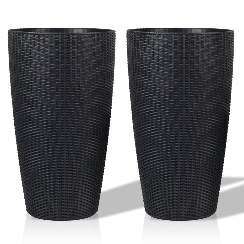 Indoor/Outdoor Modern The Appearance Is Made Of Imitation Rattan Design Planter,22.5 Inch Plastic Large Plant Pot With Automatic Watering System For Home And Garden  (22.5 Inch - 2 Pack)