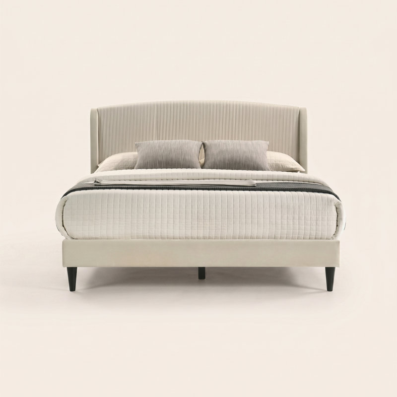 Lit double tapissier Jolande, Beige, Lit double