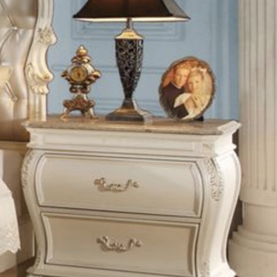 Chantelle Pearl White Finish Nightstand W/Granite Top