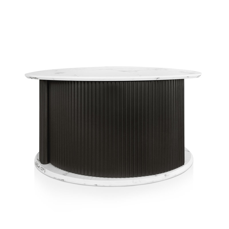 Table basse Elettra Arsento avec base de rangement piédestal cannelée