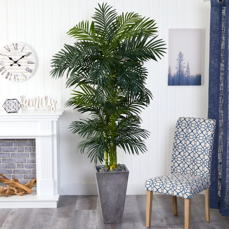 84'' Faux Palm Tree in Stone Planter