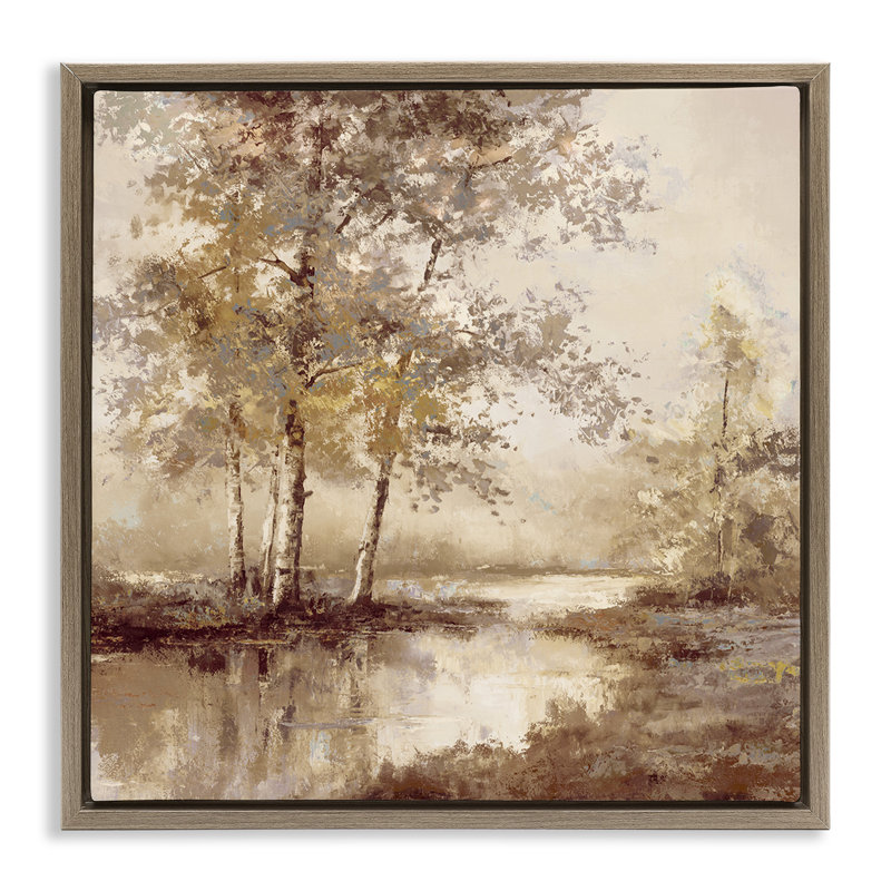 Ruisseau de forêt en sépia, H 18 po x l 18 po, Cadre flottant orme Montalcino