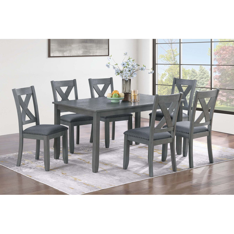 Table de salle à manger moderne 7 pièces gris avec 6 chaises en X, H 30 po x l 60 po x P 36 po