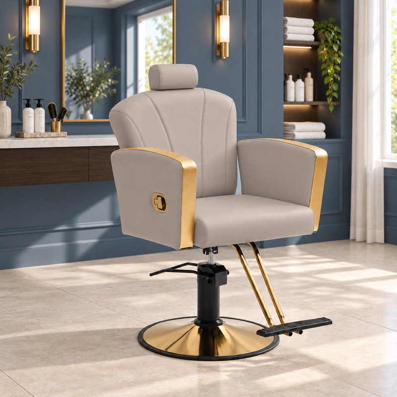 Fauteuil de salon pour coiffeur, fauteuil de coiffeur pour salon de coiffure avec pompe hydraulique professionnelle - gris / or