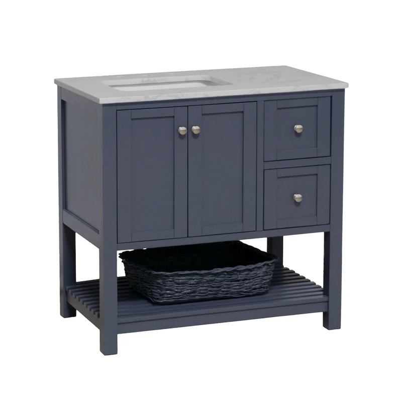 Binne 36'' Single Bathroom Vanity with Top, Marine Gray, Engineered Carrara