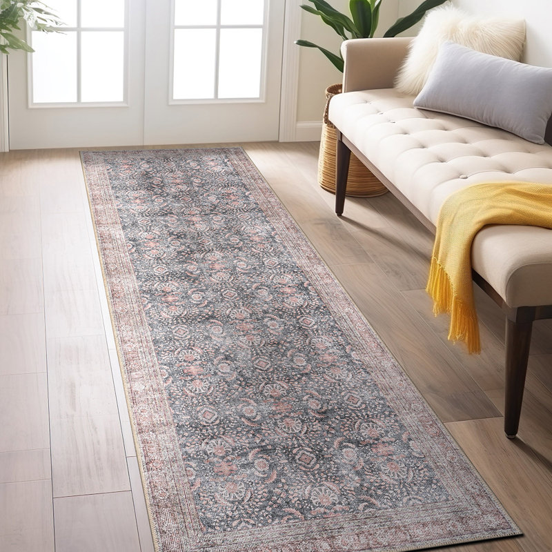 Tapis gris anthracite lavable à la machine Labarbera, Tapis de couloir 2 pi 6 po x 10 pi