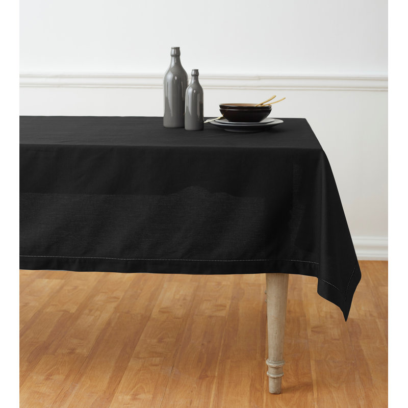 Cotton Linen Hemstitch Tablecloth, Black, 104" x 60"