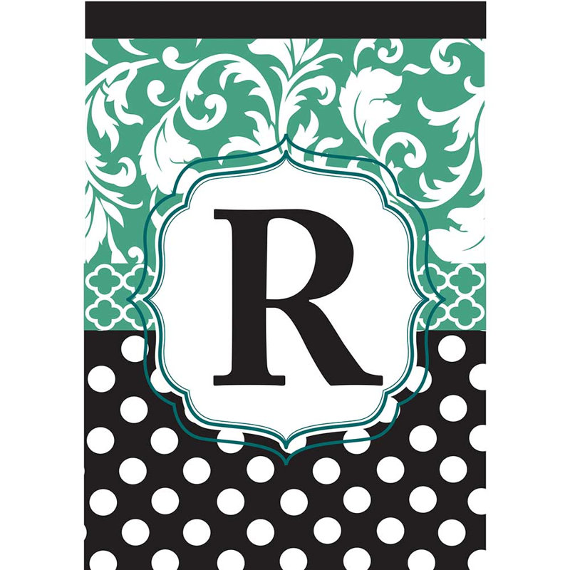Drapeau monogramme-R noir turquoise 13 x 18