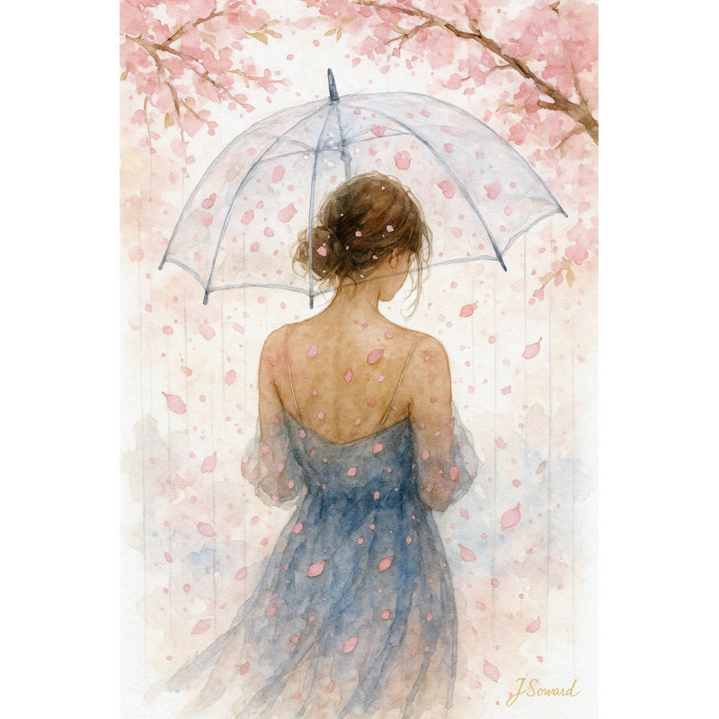 Cherry Blossom Rain - Wrapped Canvas Wall Art