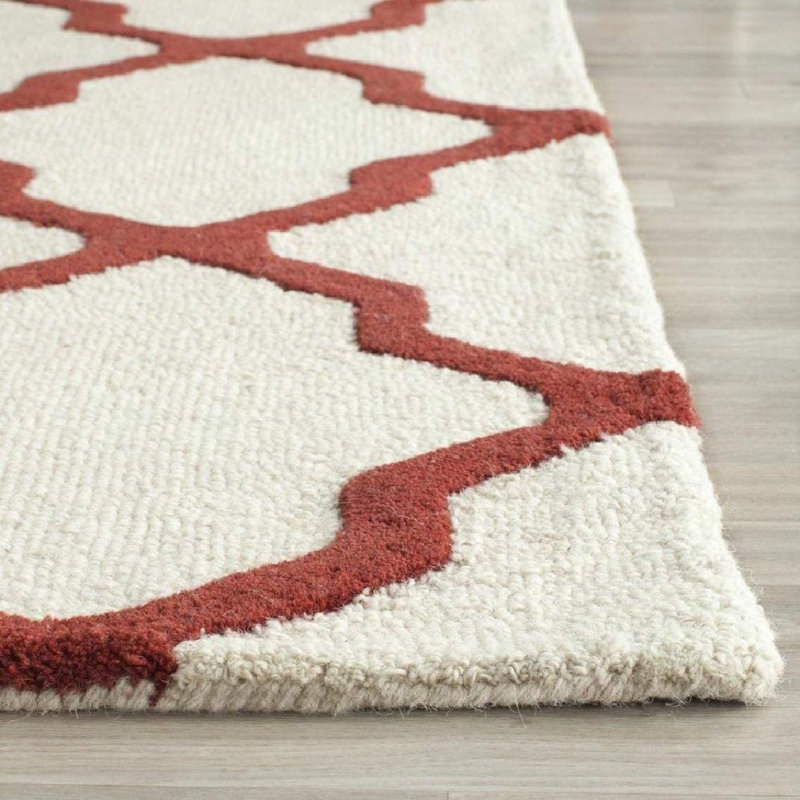 Cannen Hand Tufted Wool Geometric Rug, Rectangle 8' x 10', Ivory/Rust