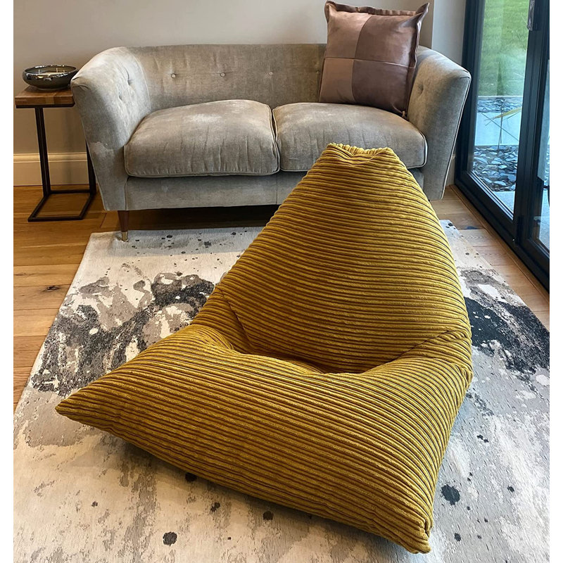 Jumbo Cord Adult Wedge Corduroy Refillable Bean Bag Lounger, Mustard